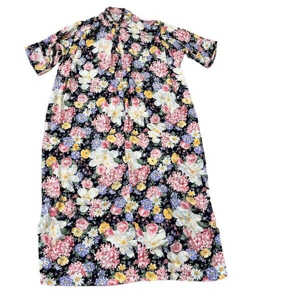 Christian Dior Vintage Black Floral Long Robe Kaftan Small